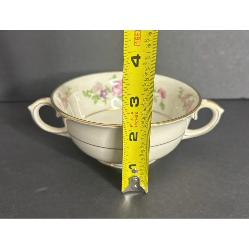 3 Lamberton Dolly Madison Cream Soup Bowls Floral Double Handled Vintage